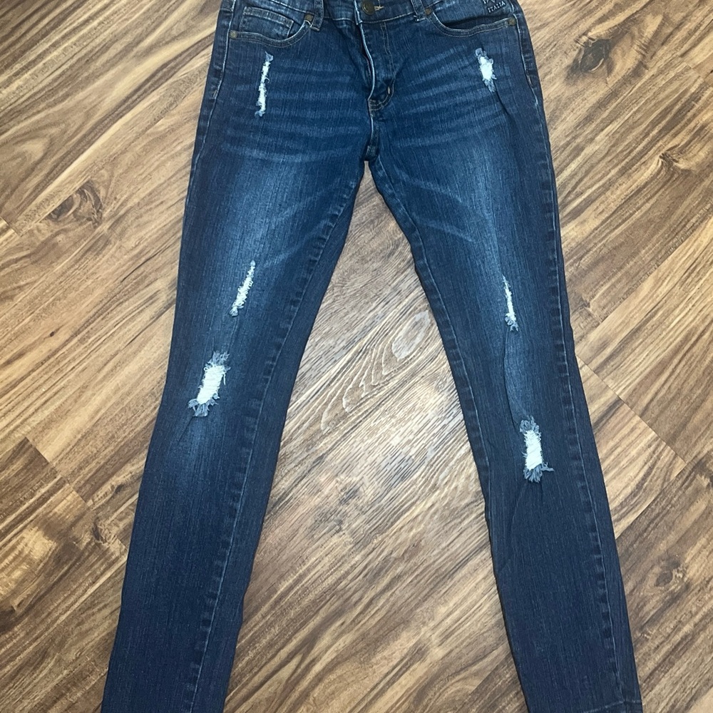 Versace Dark Blue Distressed Skinny Jeans